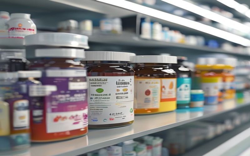 Various types of Biofermin probiotic medicine boxes lined up on a pharmacy shelf