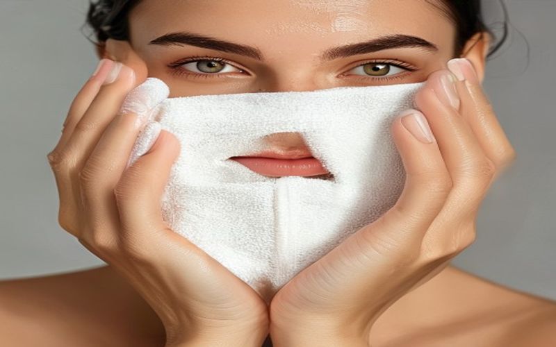 Person rubbing face roughly with towel, showing wrong skincare habit